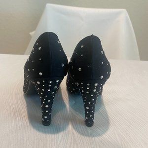 J. Renee Couture Collection Black Satin Heels with Rhinestones